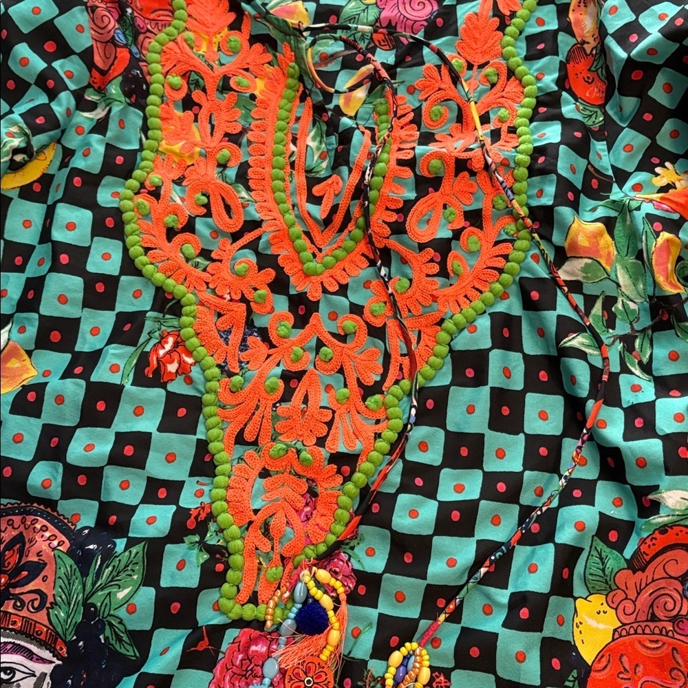 Vintage Antica Santoria by Giacomo Cirque Vibrant  Embroidered Tunic Top M. - Picture 5 of 9